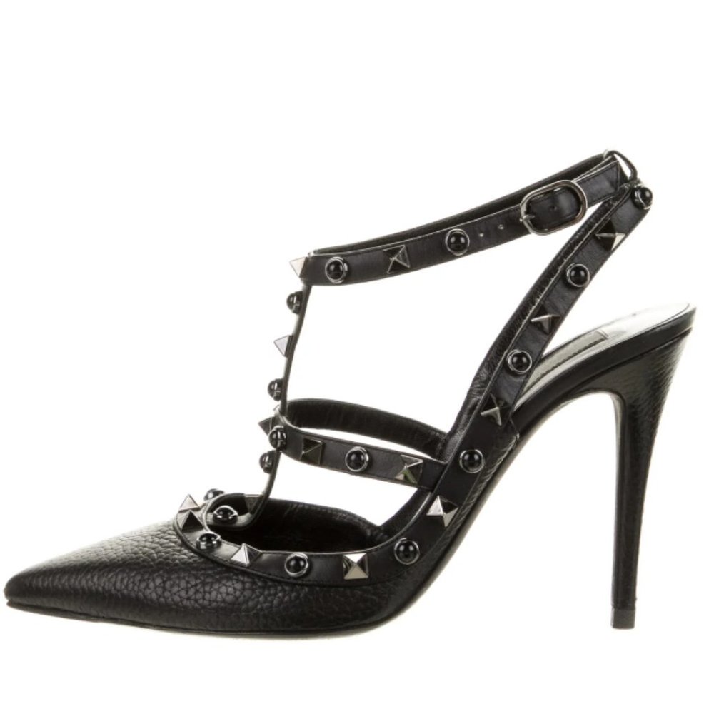 Valentino Rockstud Accents Leather T-Strap Pumps